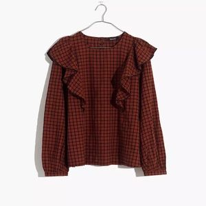 Madewell Ruffle-Front Top in Plaid in size Large.